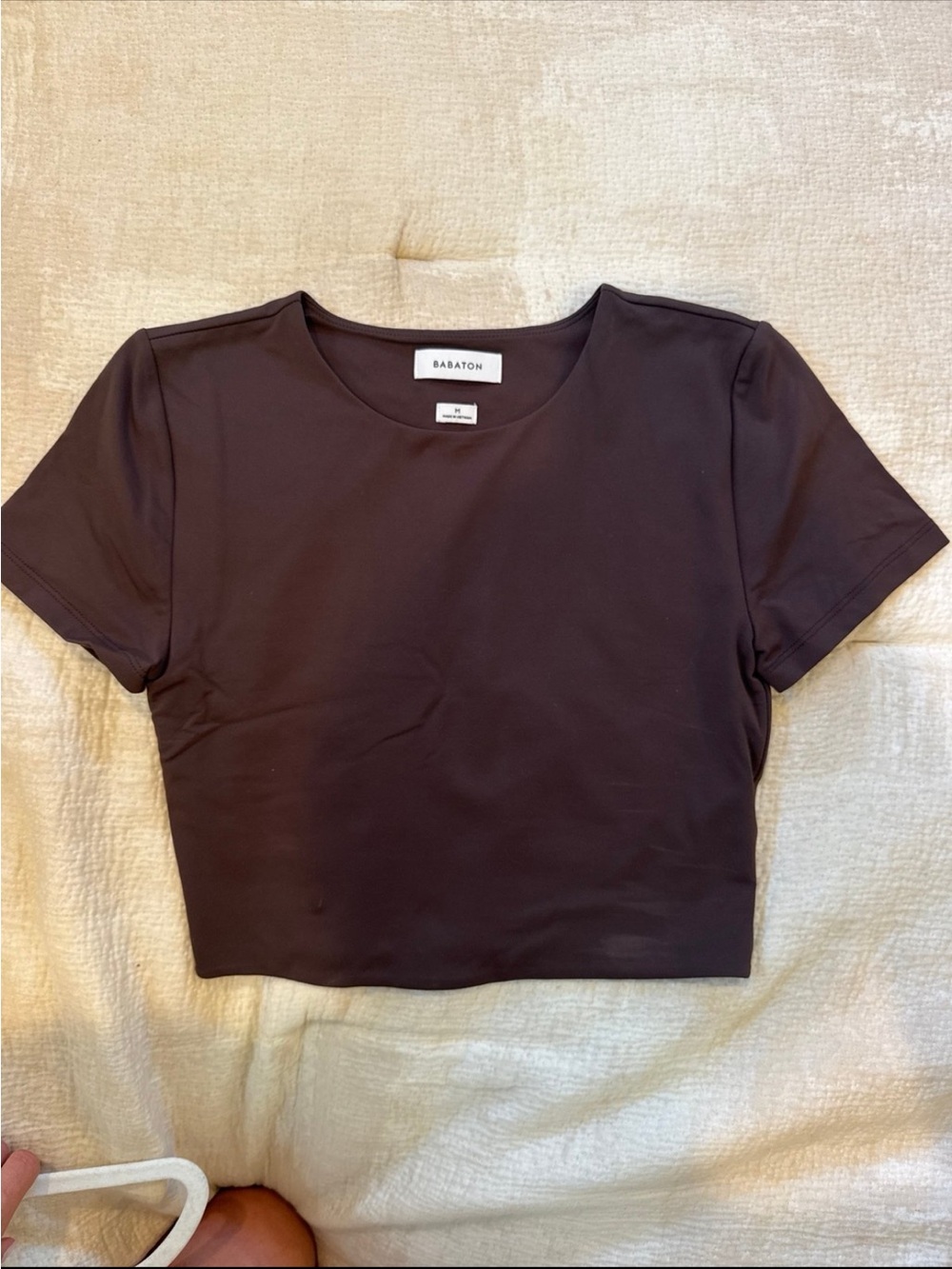 Aritzia Babaton Brown Short Sleeve Crop Tee